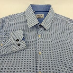 DUCHAMP LONDON Men's Tailored Fit‎ Dress Shirt Blue Geometric Print Size 16 5 L